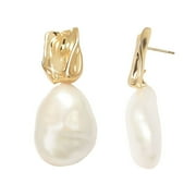 Qingyeji White Genuine Baroque Pearl Stud Earrings for Women, 925 Silver Earrings, Gift for Her