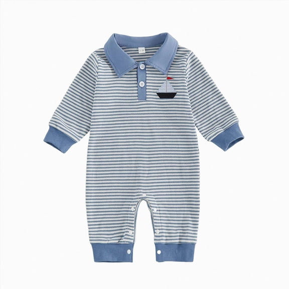 KJameas Baby Boys Girls Romper Polo Collar Boat Embroidered Long Sleeve