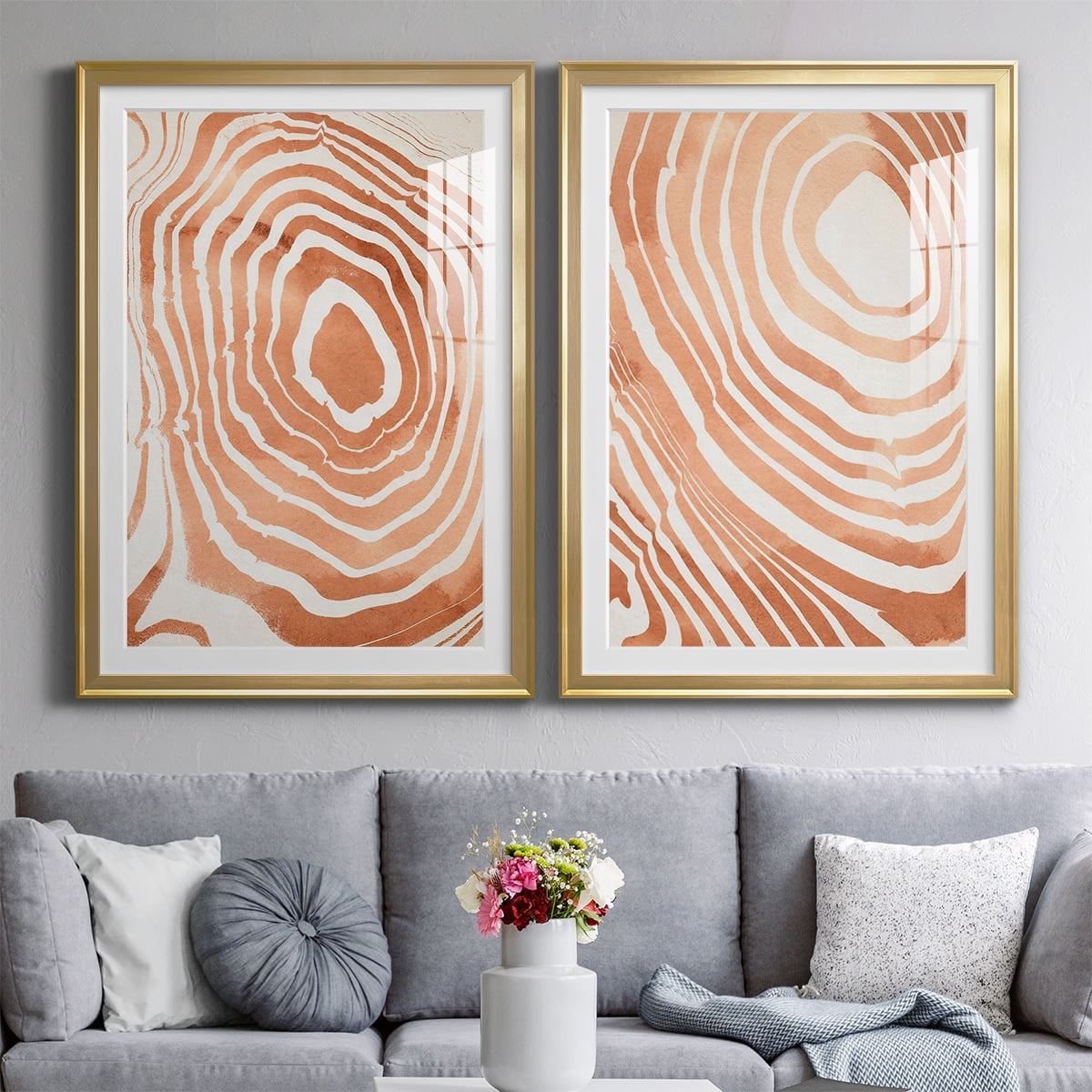 Wexford Home Wood Grain Suminagashi III Premium Framed Print, 30.5" x 42.5" - Ready to Hang, Gold (Set of 2)