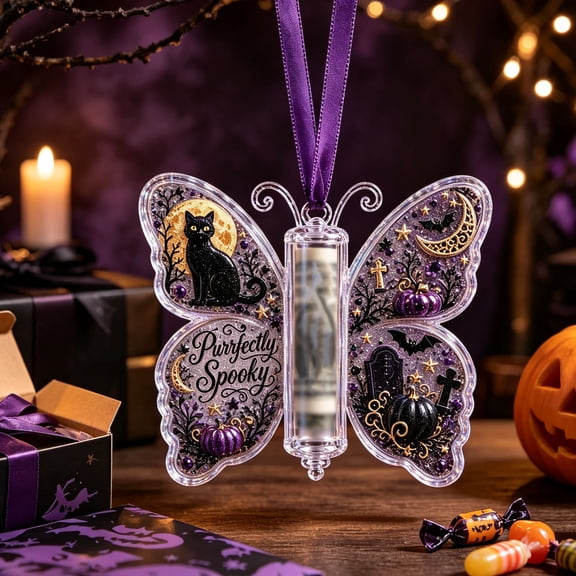 Halloween Cash Gift Ornament, Acrylic Money Holder with Butterfly with Spooky Night Scene Design for Fall Party Decor