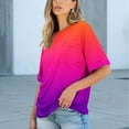 thumbnail image 4 of Oversized Tshirts T Shirts for Women Short Sleeve Gradient Color Summer Tops Chest Pocket Round Neck Loose Tees (L, Watermelon Red), 4 of 7