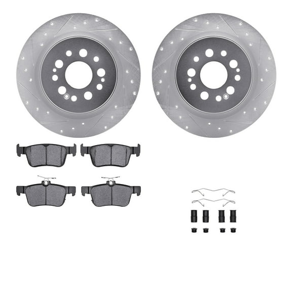 Dynamic Friction Company Rear Brake Rotors-Drilled and Slotted-Silver with 5000 Advanced Brake Pads includes Hardware 7512-59110