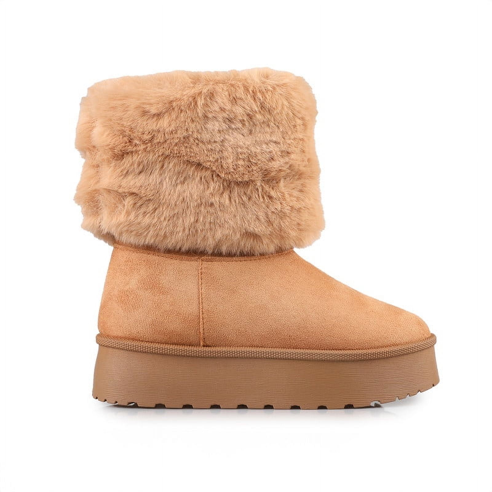 Women's Winter Warm Faux Fur Lined Platform Mid-Calf Winter Boots