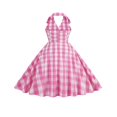 thumbnail image 3 of Femmes Sans Manches Licol Dos Nu Plaid une Ligne Robe, 3 of 9