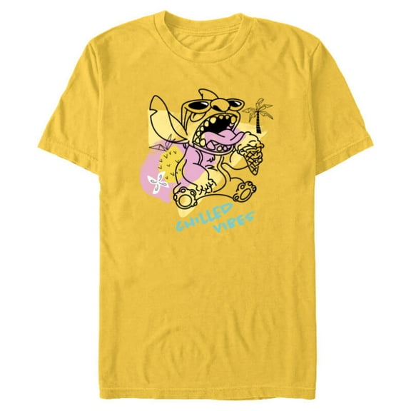 Disney Lilo & Stitch Chilled Vibes Summer Beach Distressed - Short Sleeve Blended T-Shirt for Adults - Customized-Yellow