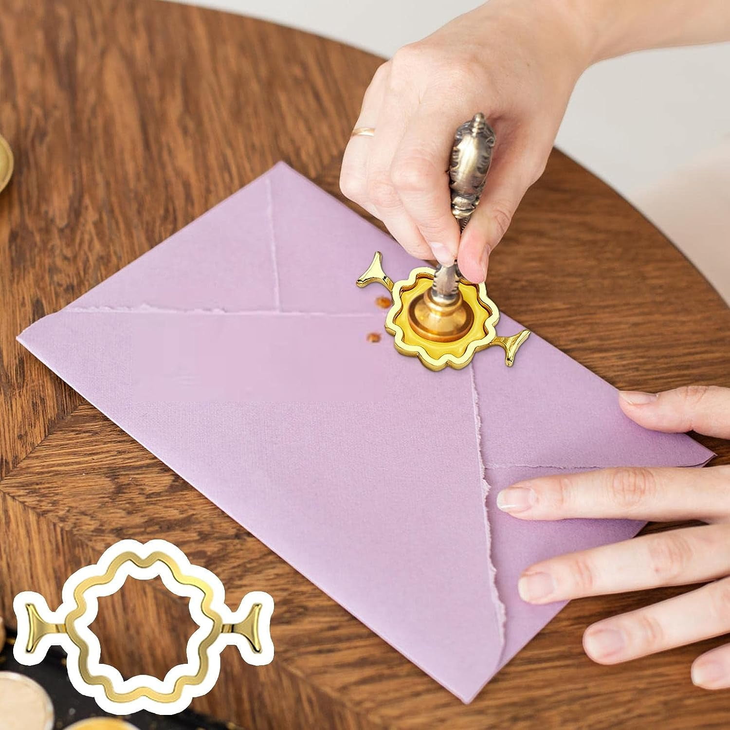 Falx Wax Seal Mold - Multi-shapes Heart Flower Round Star Square Wavy - Heavy Duty Metal Long Handle - DIY Zinc Alloy Envelope Wedding Cards Craft 