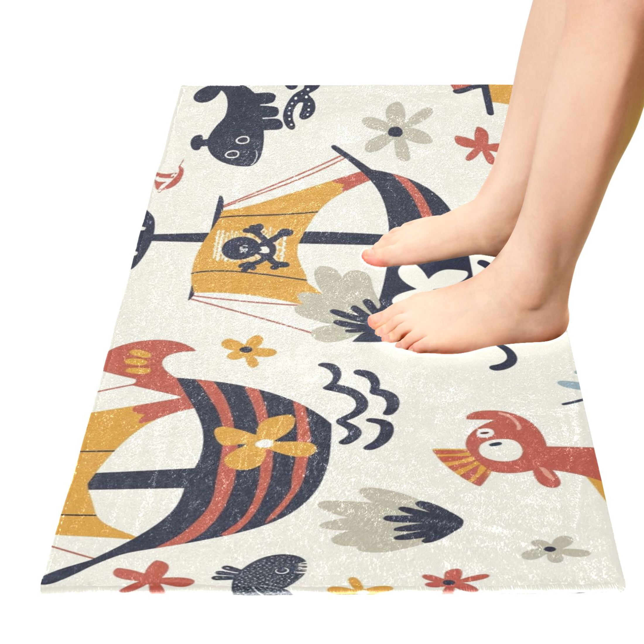Bath Mat Soft Plush Non-Slip Absorbent Bathroom Rugs 39"x20" Corsair Flower Animal Leaf