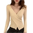 thumbnail image 2 of Ailaofu Women Sexy Wrap Sweater Slim Fit Criss Cross V Neck Knit Pullover Tops, 2 of 5