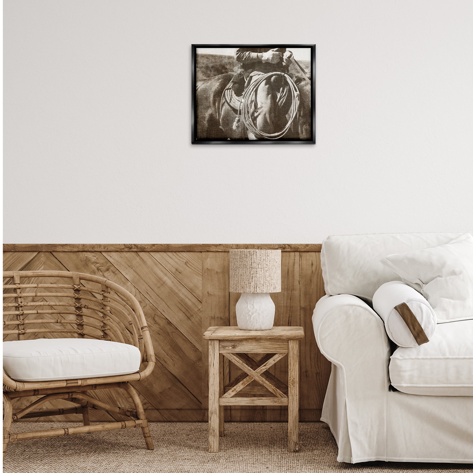 Stupell Industries Cowboy with Lasso Novelty Photography Black Floater Framed Art Print Wall Art, 21 x 17
