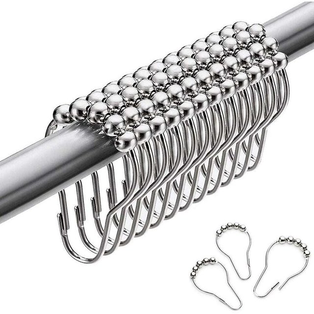 Anillos de ducha de acero inoxidable, 12 ganchos para cortina de ducha, ganchos pequeños en forma de S para barra de ducha de baño (plateado)