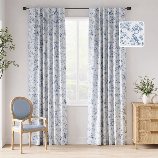 Cortinas Blackout Florales Jinchan 95% 213x213 cm Azul 2 Paneles