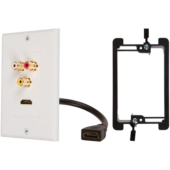 Buyer's Point HDMI Pigtail RCA Wall Plate [UL Listed] with Single Gang Low Voltage Mounting Bracket Device White Kit