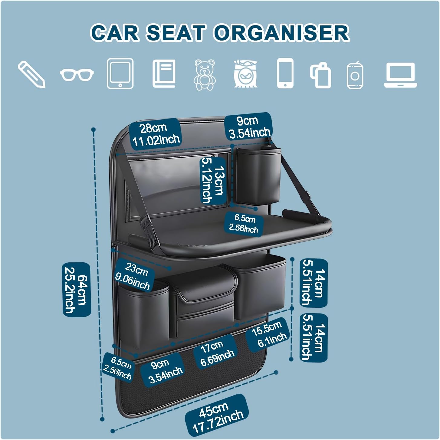 Car Backseat Organizer with Foldable Table Tray, Premium Leather Car Seat Back Protectors Kick Mats, Toy Storage Box with 10 Inch Touch Screen, Tablet Holder