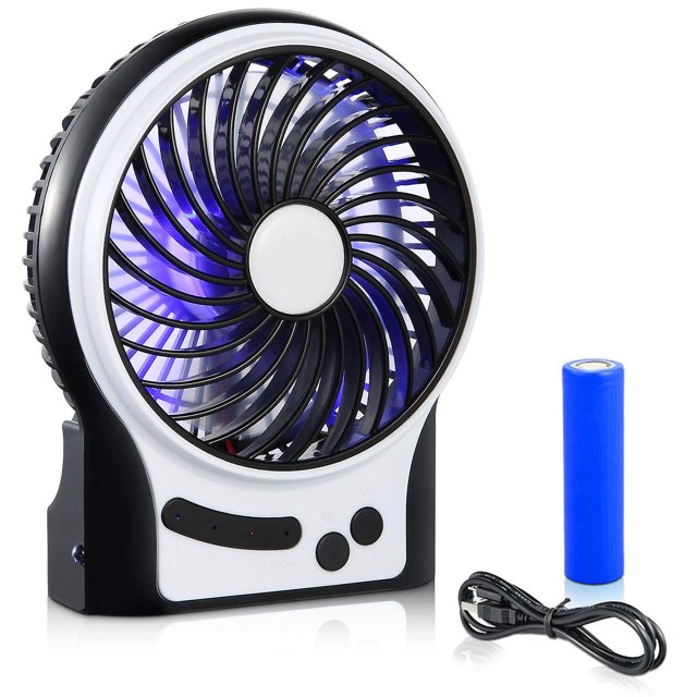 Mini ventilador de escritorio de 3 velocidades, ventilador con batería recargable con luz LED y batería de 2200 mah, ventilador USB portátil silencioso para el hogar, oficina, viajes, camping