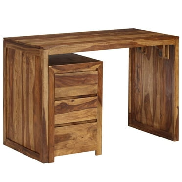 "vidaXL Solid Oak Wood Desk with 3 Drawers, 41.7""x15.7""x29.5 ...
