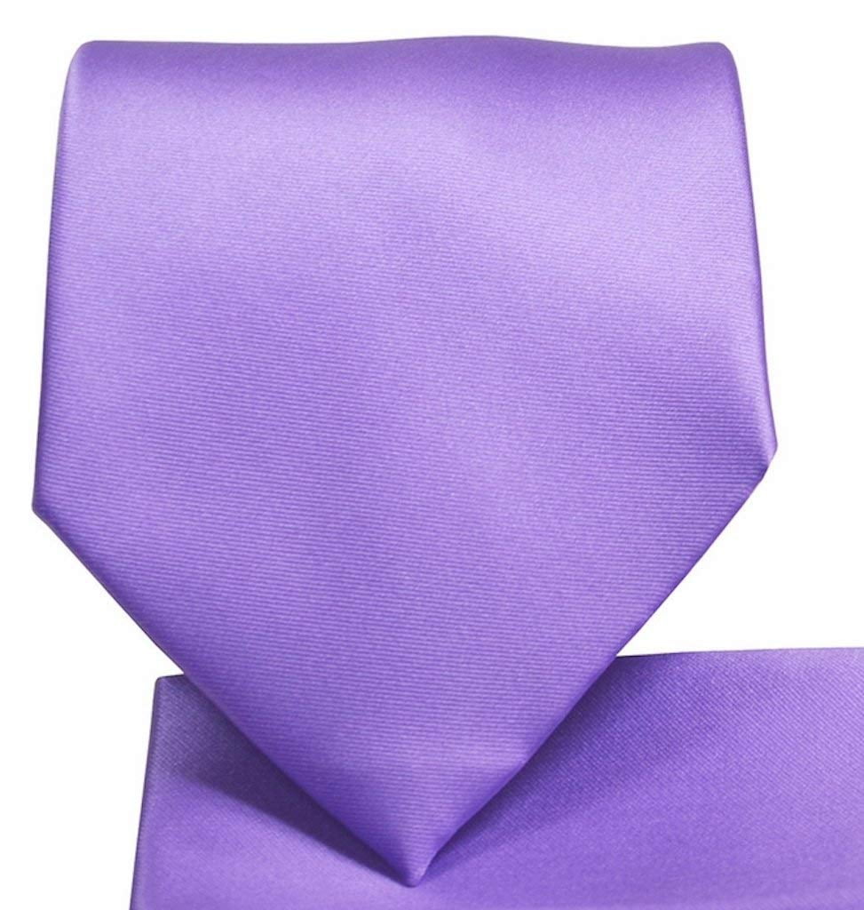Light Blue Mens Clip On Tie with Sky Check and small Purple Lilac Square Clipper