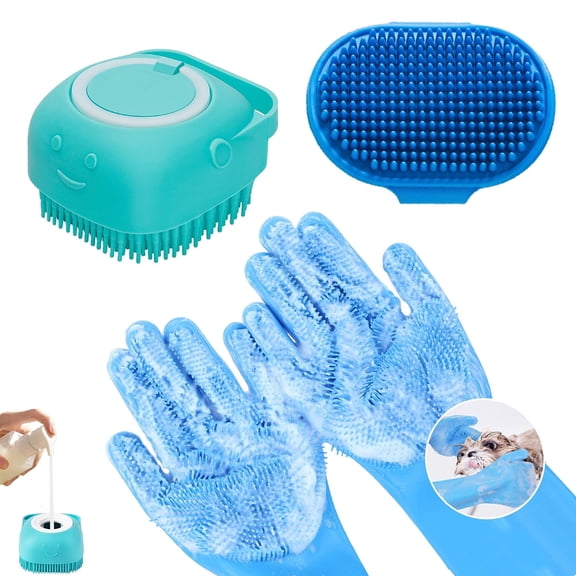 Dog Washing Gloves and Dog Bath Brush, 4 Pcs Pet Shower Set for Dogs, Cats, Bath Massage and Pet Grooming