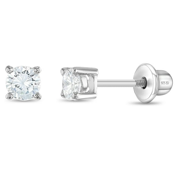 925 Sterling Silver 3mm CZ Round Screw Back Earrings for Infants &Toddlers