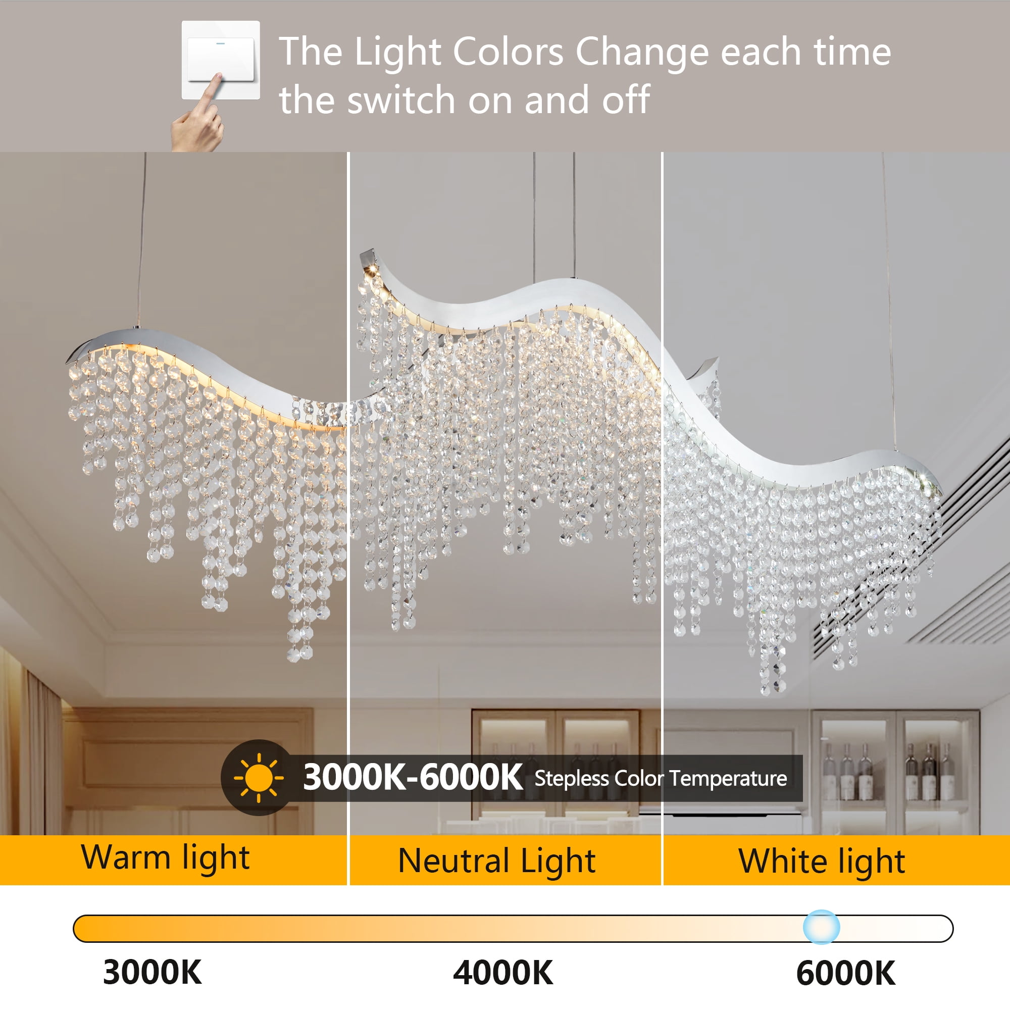 Mordern Luxury Waterfall 180-strand Crystal Chandeliers for Dining Room,Adjustable Color Temperature 3000K 4000K 6000K