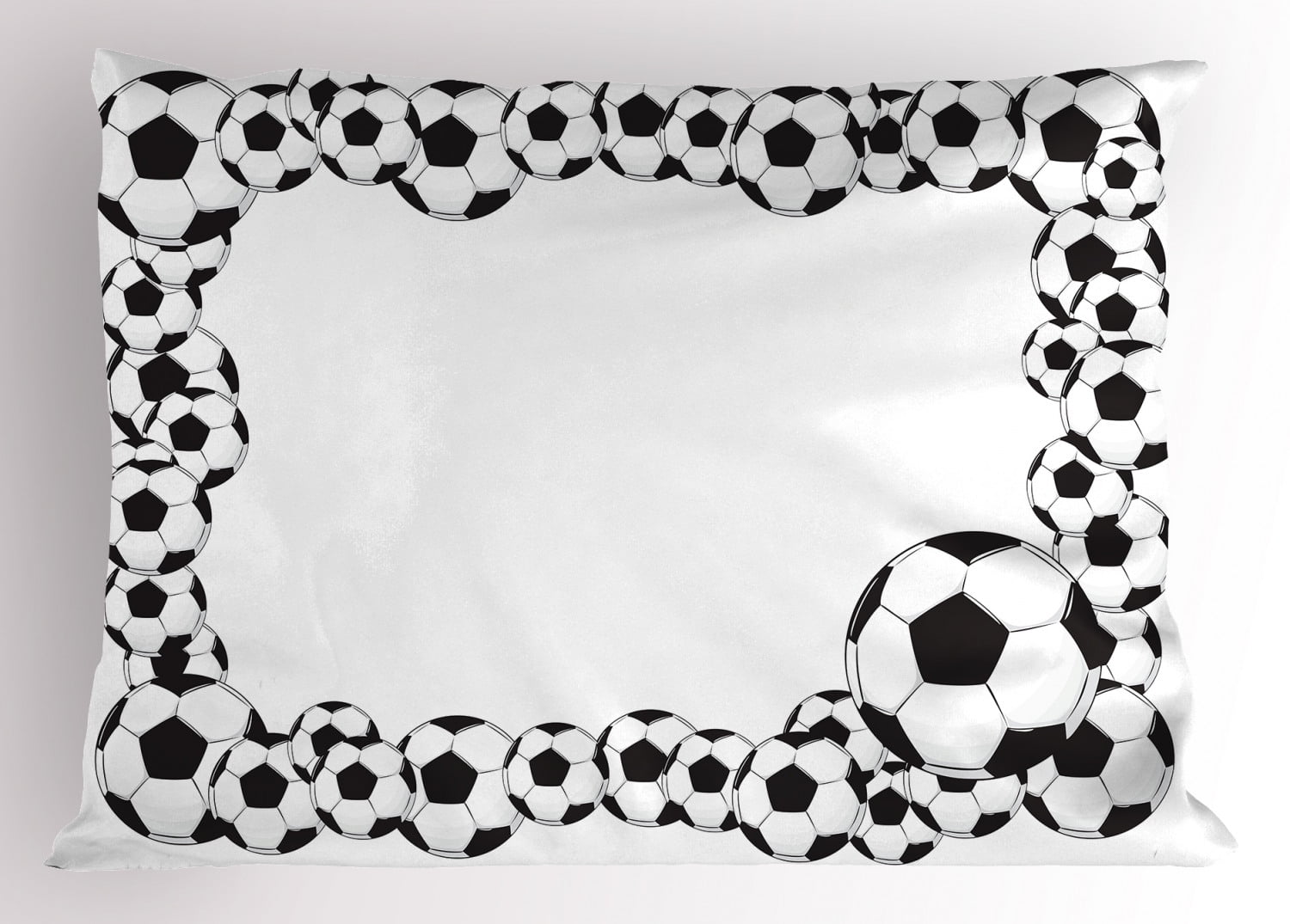 Soccer Pillow Sham Monochrome Football Frame Pattern Design