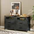 thumbnail image 3 of WAMPAT Table de Chevet Haute, 2 Pcs, Table de Chevet à 6 Tiroirs, Chambre, Tables d'Appoint pour Salon avec Commode, Noyer Foncé et Noir, 3 of 8