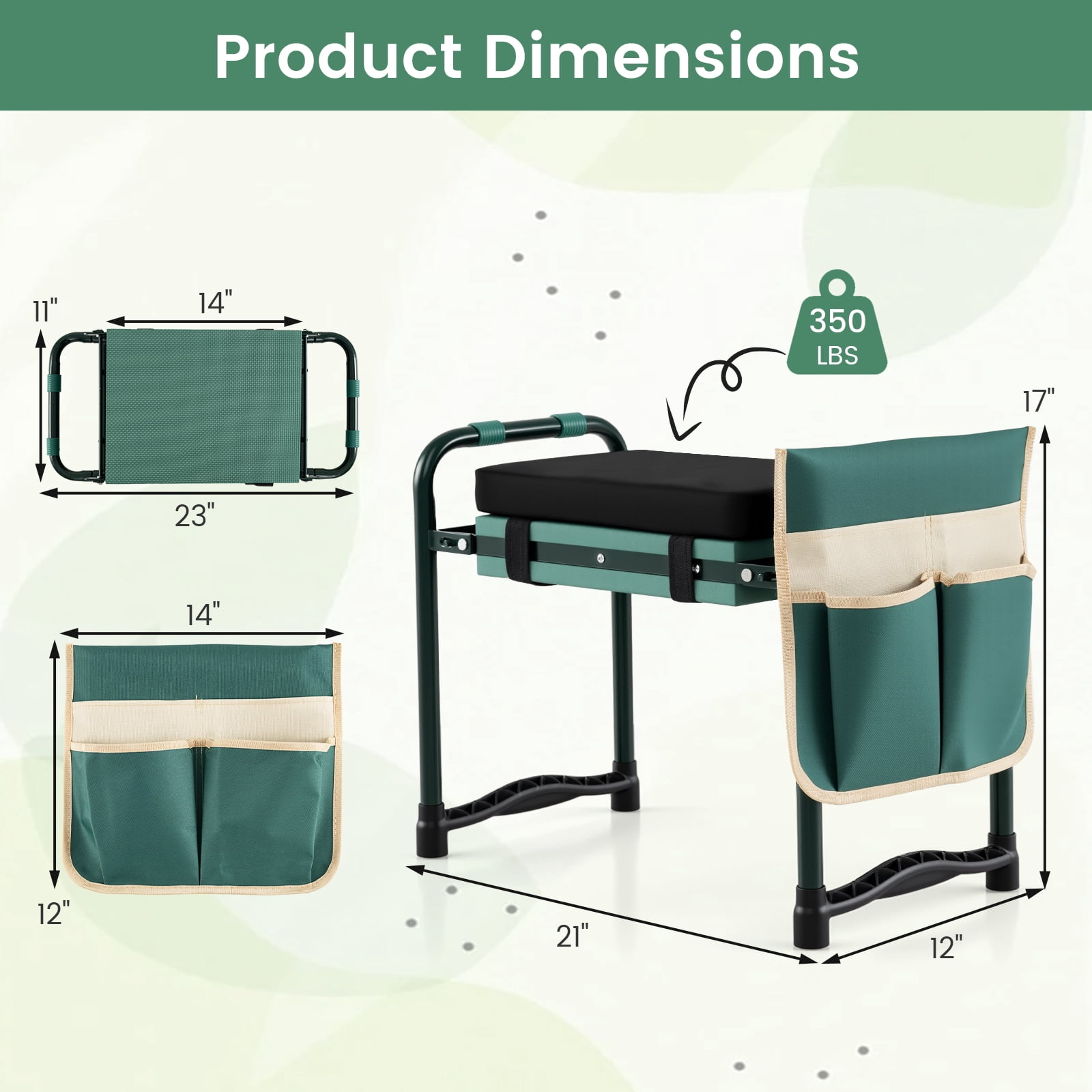 Costway Garden Kneeler and Seat, Foldable Gardening Stool with Wide EVA Foam Padding Green