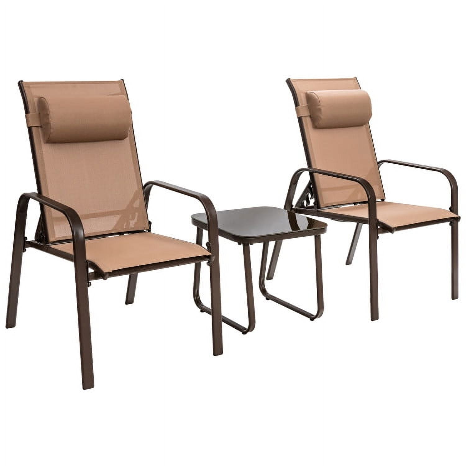 Aimee Lii 3 Pieces Outdoor Patio Furniture Set, Patio Bistro Furniture Set with Adjustable Backrest, Brown