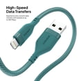thumbnail image 4 of Powertek Ultra 6ft USB-A to Lightning Cable, Teal, Silicone with PVC Mesh Jacket, Steady Data Transfer, MFi Certified Charging Cable, 4 of 6