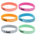 thumbnail image 1 of 6pcs Elastic Silicone Bracelet Stylish Letters Bangle Hand Jewelry (Mixed Color), 1 of 8