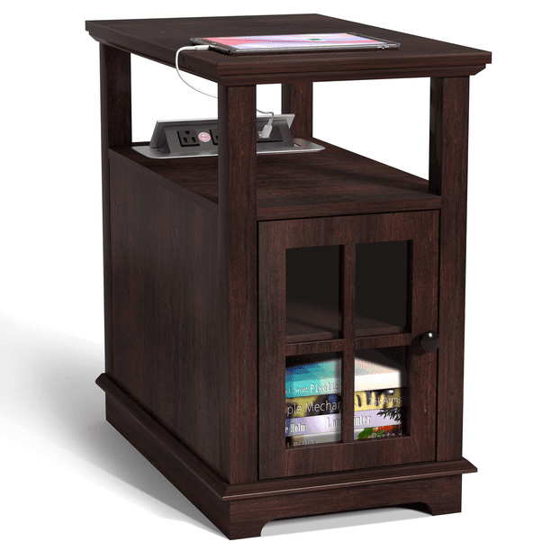 FAGAGA Accent End Table with Charging Station and Storage, Rectangular