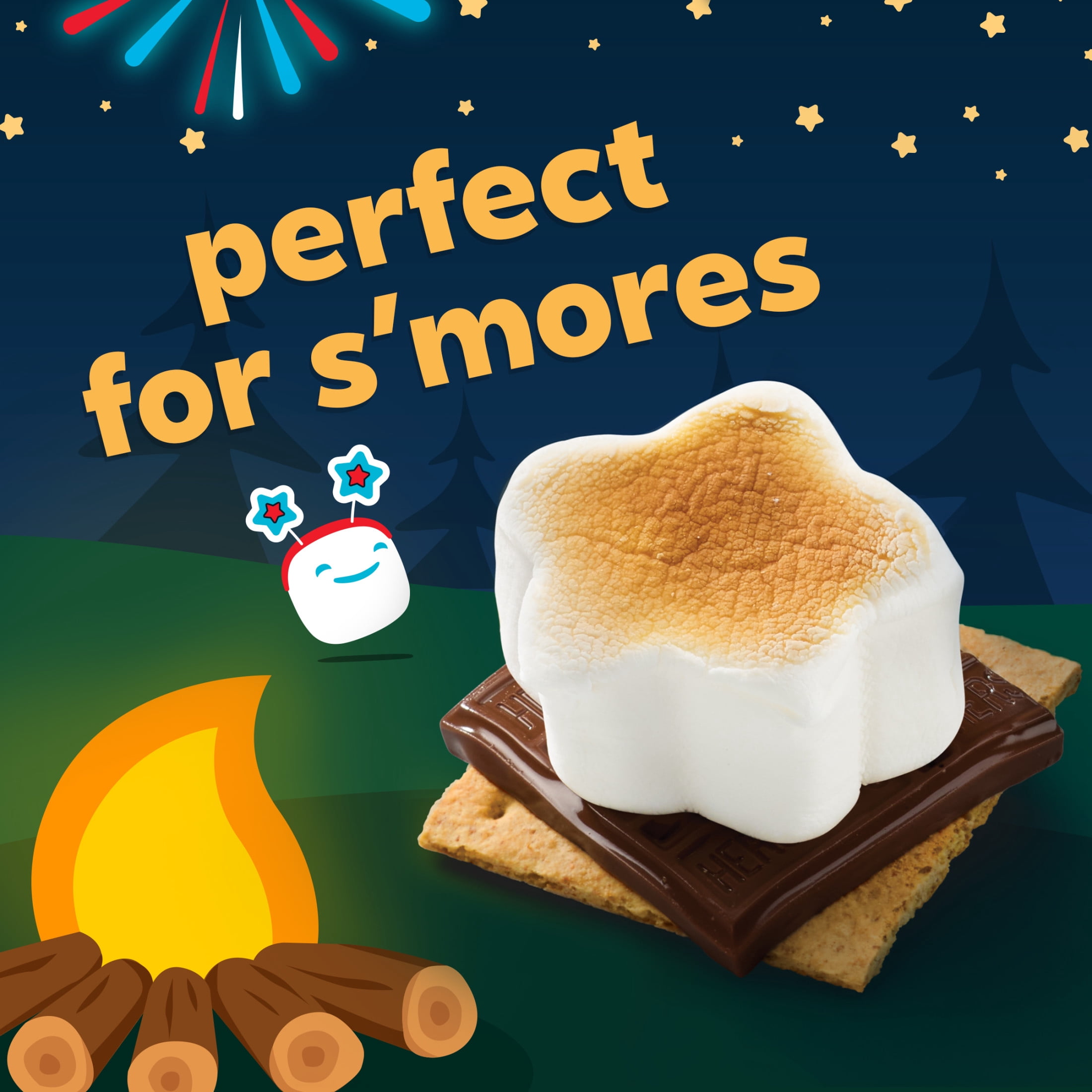 Jet-Puffed Jumbo Star Extra Large Marshmallows, 1 Bag, for S'mores and Americana Snacking, Fat Free, Glow-in-the-Dark Bag, 12 oz