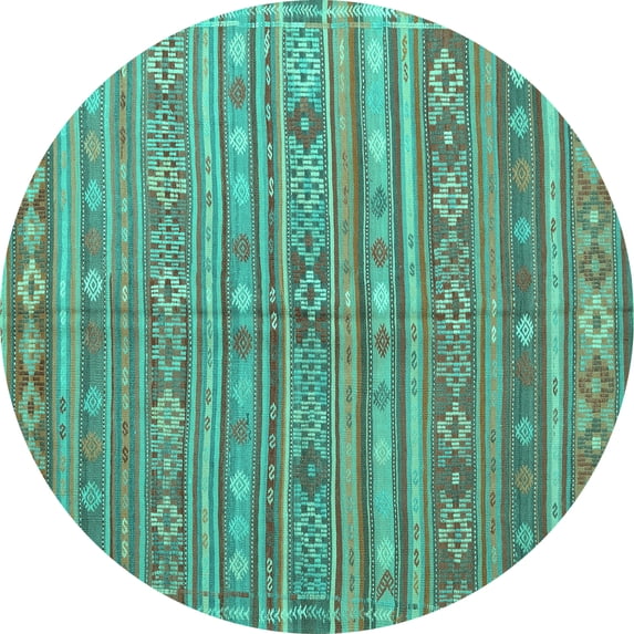 Ahgly Company Machine Washable Indoor Round Persian Turquoise Blue Traditional Area Rugs, 5' Round