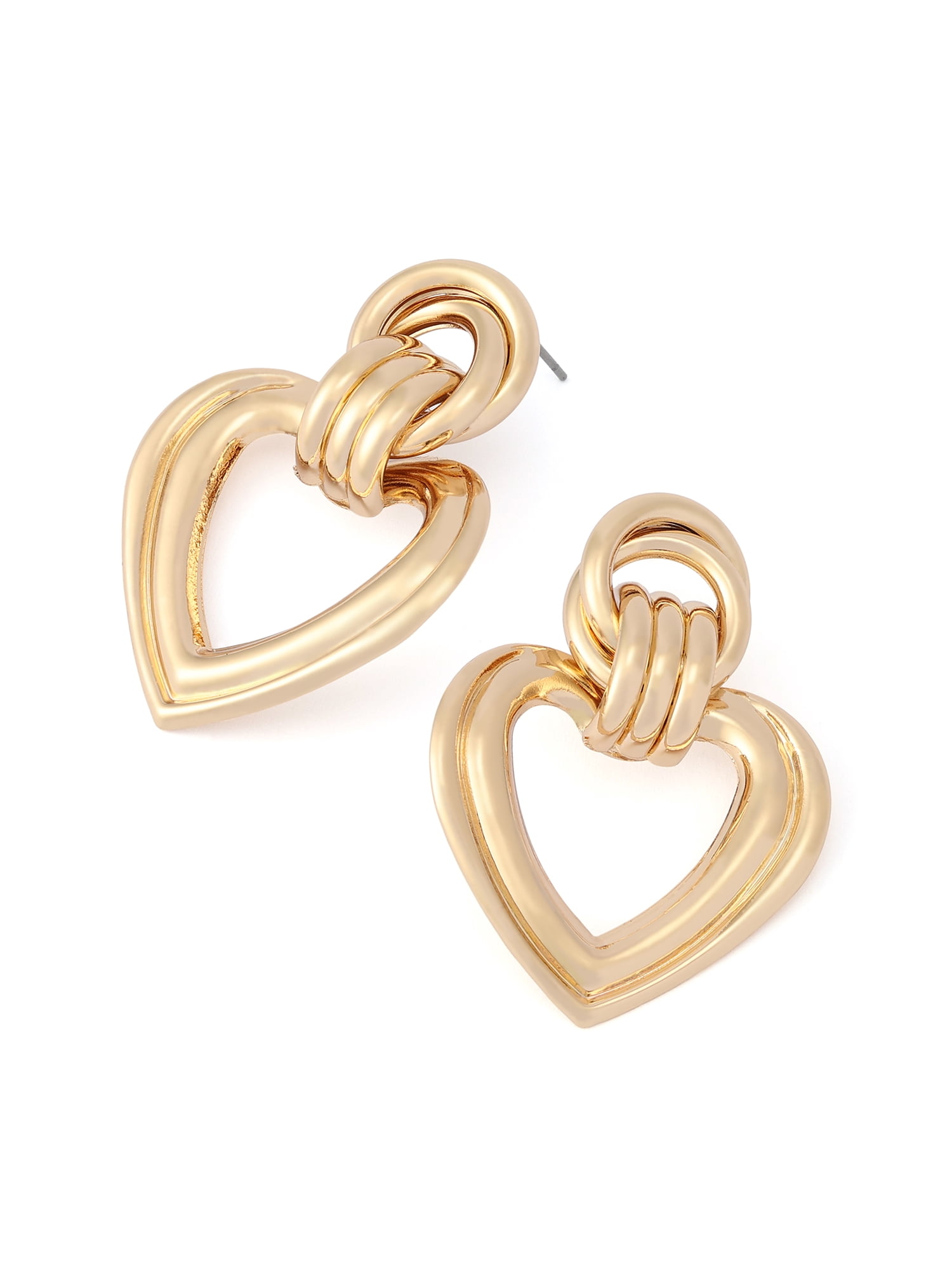 Madden NYC Women's Fashion Gold-Tone Heart Doorknocker Earrings