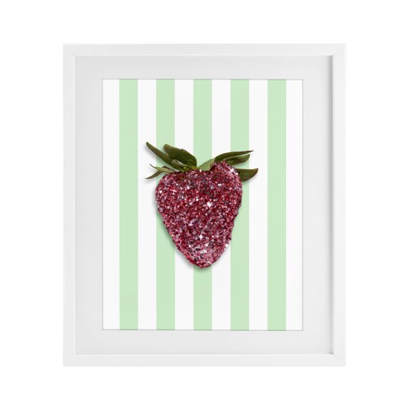 Stupell Industries Glimmer Cherry on Green Stripes White Framed Print Under Glass, design by LISH Creative