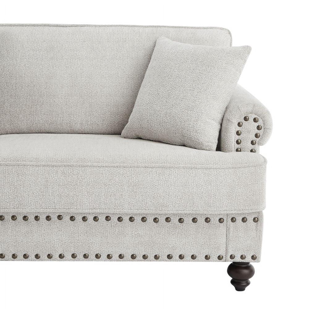 BSHTI 61 inch Chenille modern Upholstered Sofas Love Seater with Nails and Armrests (White)