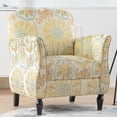 thumbnail image 2 of Linen Fabric Accent Chair with Solid Wood Legs, Mid Century Modern Armchair,Tufted Upholstered Comfy Reading Accent Chairs Single Sofa for Living Room, Bedroom,Flower, 2 of 6