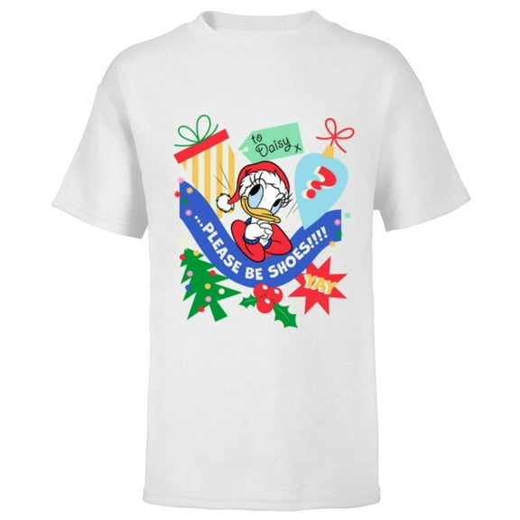 Disney Daisy Duck Christmas Holiday Please Be Shoes - Short Sleeve T-Shirt for Kids - Customized-White