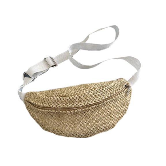 Woven Straw Belt Pouches Sling Pack for Women Men Fashionable Beach Holiday Crossbody Chest Bag for Shopping and Travel