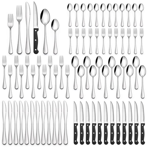 48-Piece Silverware Set with Steak Knives, Flatware Set for 8, Food-Grade Stainless Steel Tableware Cutlery Set, Utensil Sets for