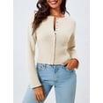 thumbnail image 2 of Women's Cropped Sweater Buttoned Long Sleeve V-Neck Ribbed Knit Slim Fit Pullover Crop Top, 2 of 6