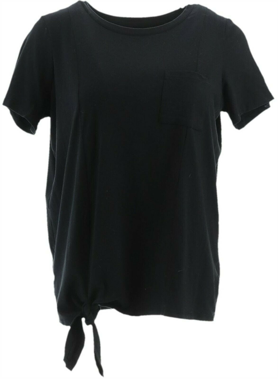 AnyBody Cozy Knit Side Tie T-Shirt Pocket Med Hthr Grey M NEW A353777