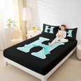 thumbnail image 4 of Manfei Monogrammed Bowknot H Twin Sheet Sets, Cyan Cute Dreamy Bowknot Twin Fitted Sheet, Cartoon Initial Letter Flat Sheet, Lightweight Room Decor, 3-Piece, 4 of 7