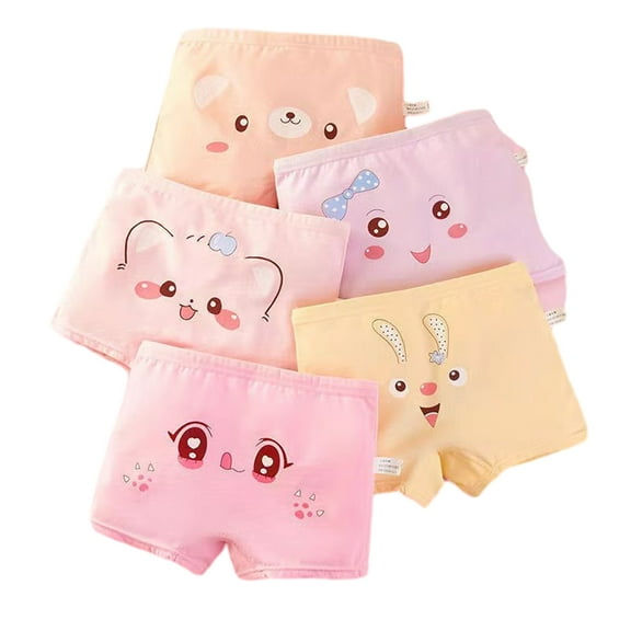 Godderr 5PCS 2-12 Years Girls Underwear Boxer Briefs for Toddler Kids,Cotton Briefs,Baby Cute Print Underwear Briefs