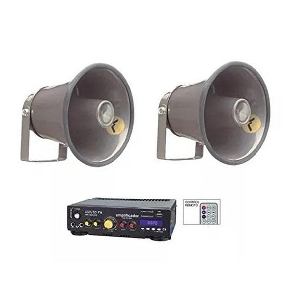 Mitzu Kit Perifoneo Voceo Amplificador USB + 2 Trompetas 800w