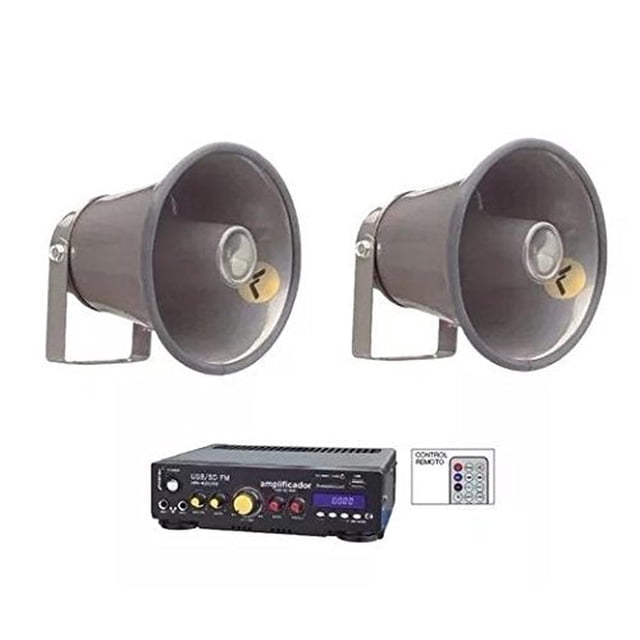 Mitzu Kit Perifoneo Voceo Amplificador USB + 2 Trompetas 800w