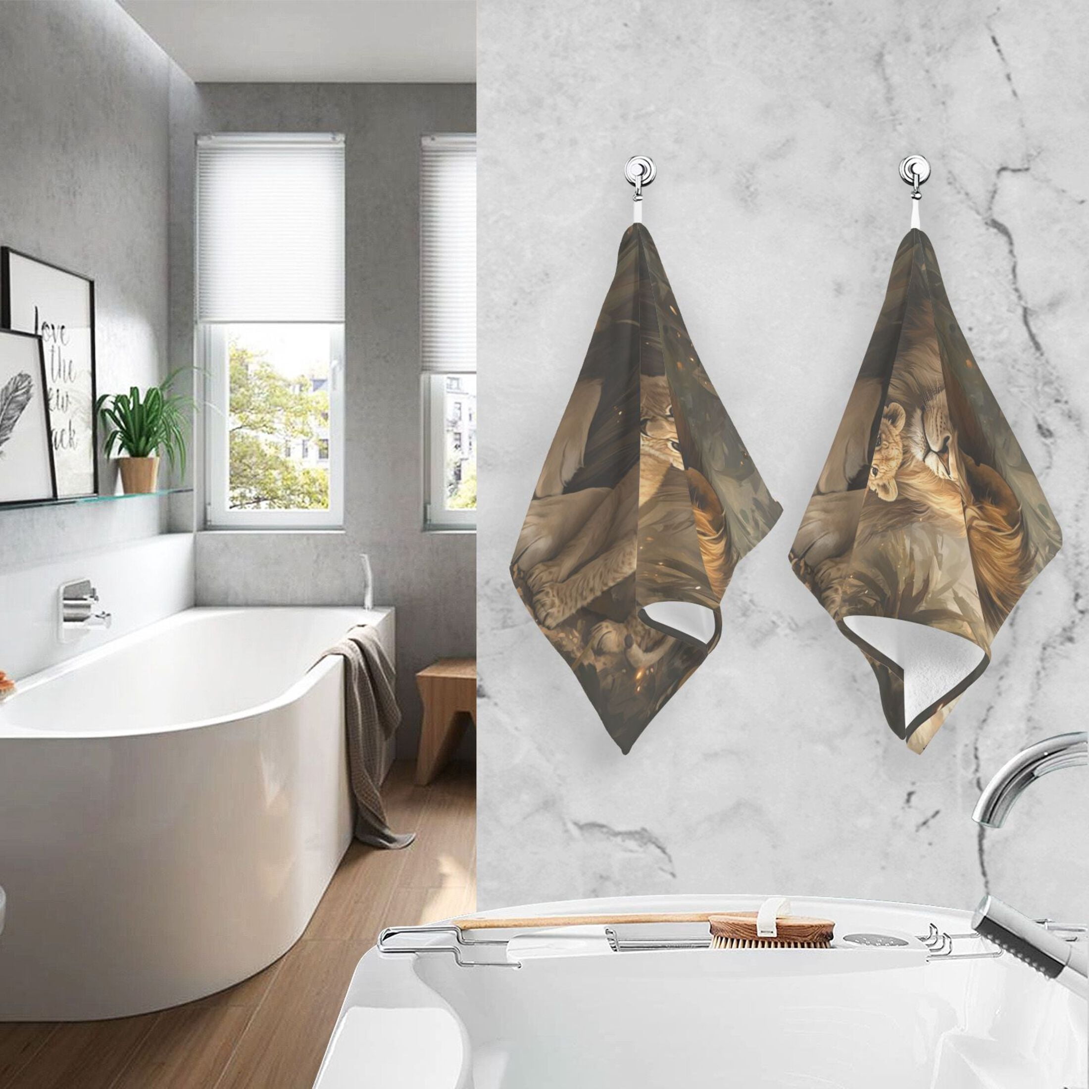 Cotton Towel Two-Piece 16x28 Inch One Sizex2 Face Towel Set Towel Set Cotton Hand Bath Towel Bathroom Beach Beautiful Yellow Lions