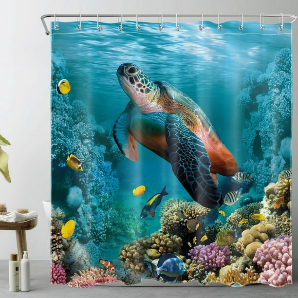 HVEST Funny Sea Turtle Shower Curtain for Bathroom,Underwater World