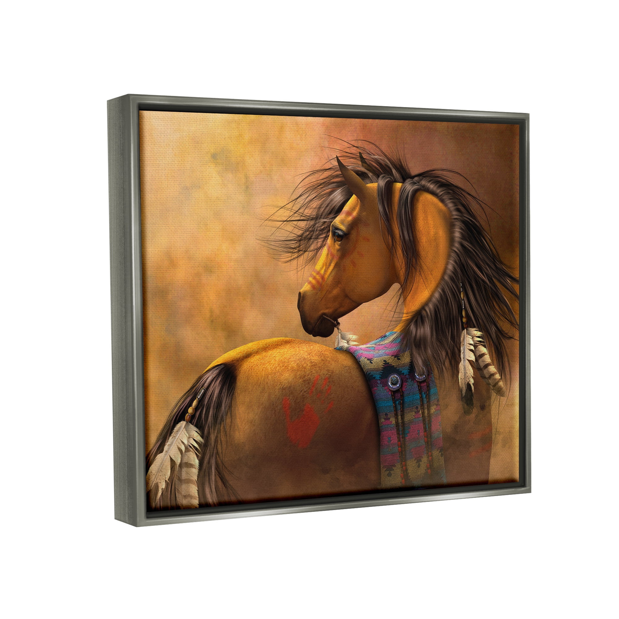 Stupell Industries Kiowa Gold Horse Animals & Insects Painting Gray Floater Framed Canvas Art Print Wall Art, 31 x 25