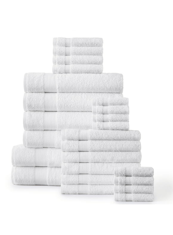 24PC Bath Towel Set (2 Sheets, 4 Bath, 6 Hand, 4 Fingertip & 8 Wash) - White, Addy Home Best Value
