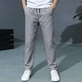 thumbnail image 2 of CONZONE Big Boys Linen Pants Straight Leg Casual School Pants for Boys Drawstring Fall Trousers with Pockets, 2 of 7